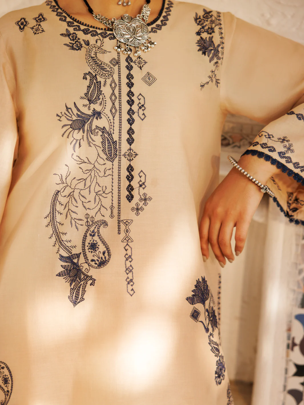 BEIGE CAMBRIC 2PC STITCHED | AL-2PS-LKS-1049/FB-1 - Image 3