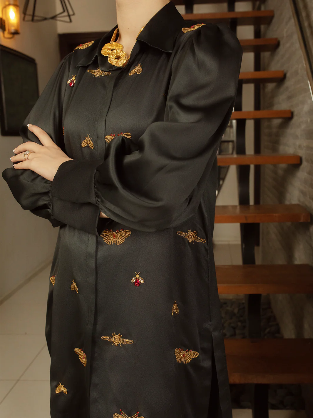 BLACK SATIN 2PC STITCHED | AL-2PS-LS-US-362/S AM-2586A - Image 4