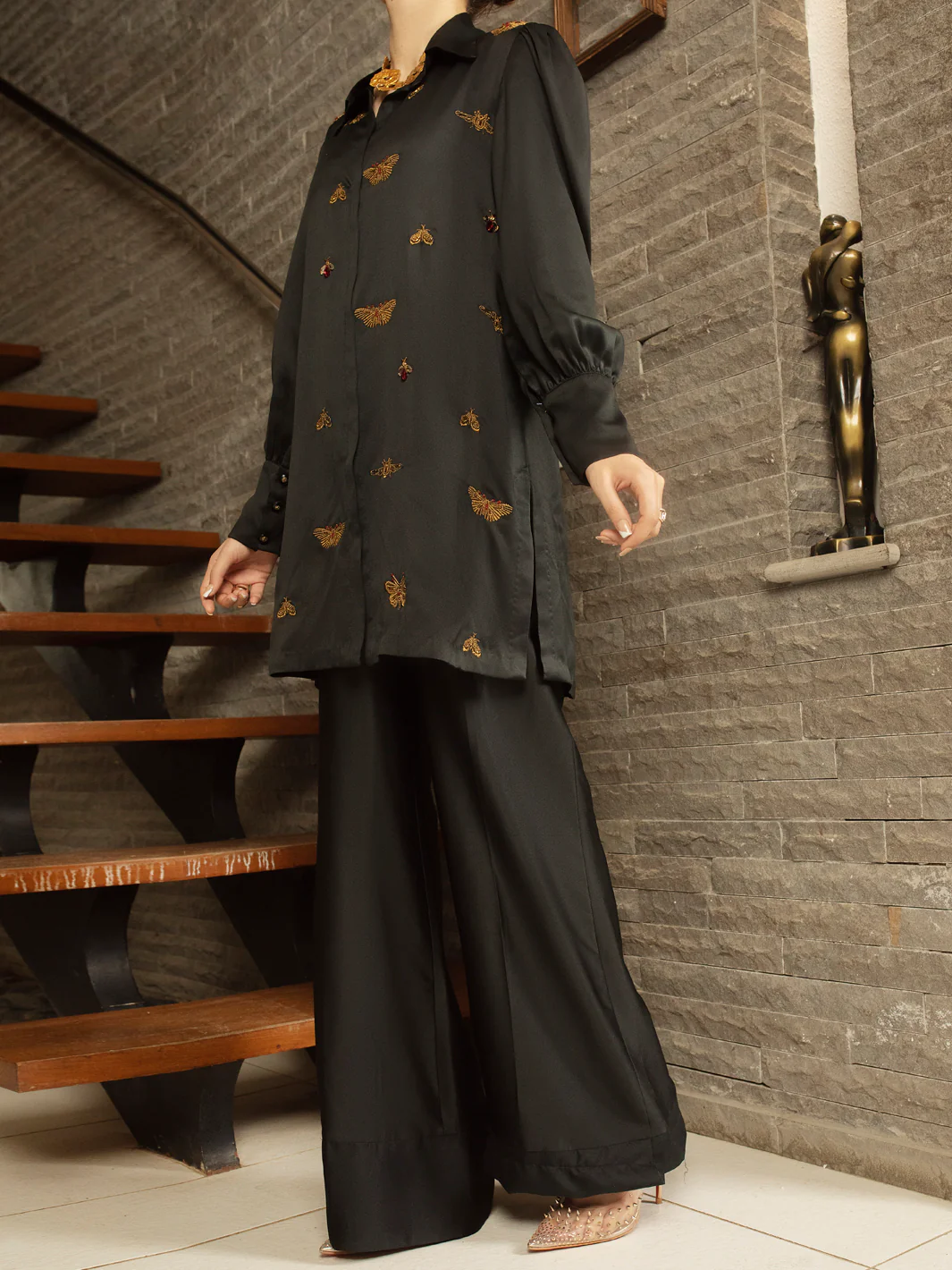 BLACK SATIN 2PC STITCHED | AL-2PS-LS-US-362/S AM-2586A - Image 5