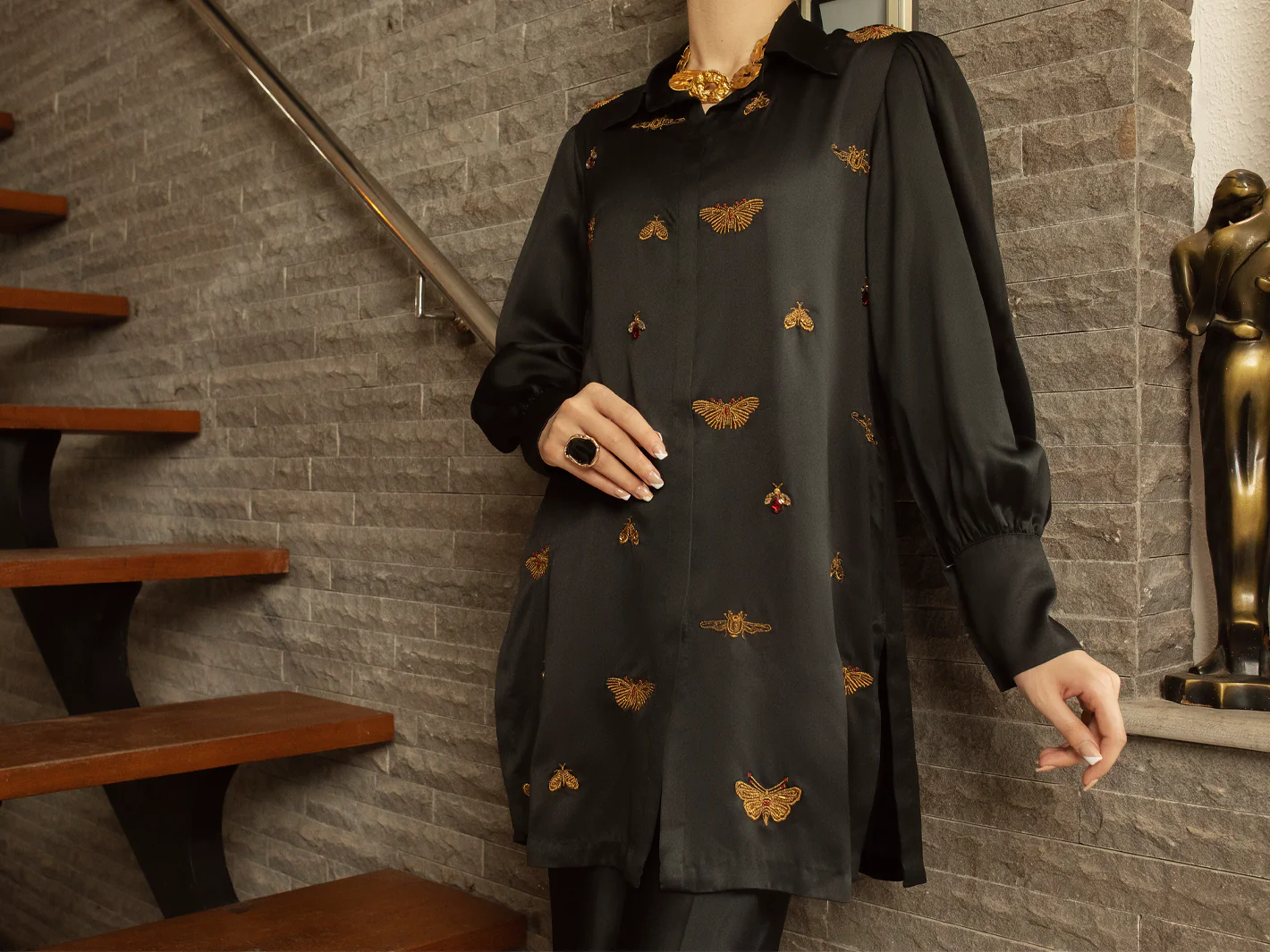 BLACK SATIN 2PC STITCHED | AL-2PS-LS-US-362/S AM-2586A - Image 7