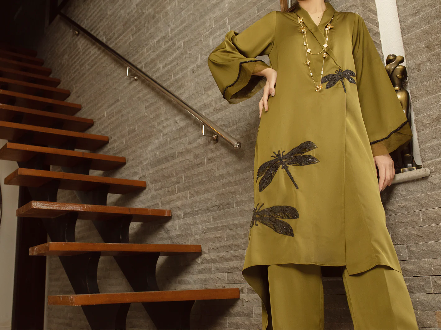 GREEN SATIN 2PC STITCHED | AL-2PS-LS-US-367/S AM-2586F - Image 5