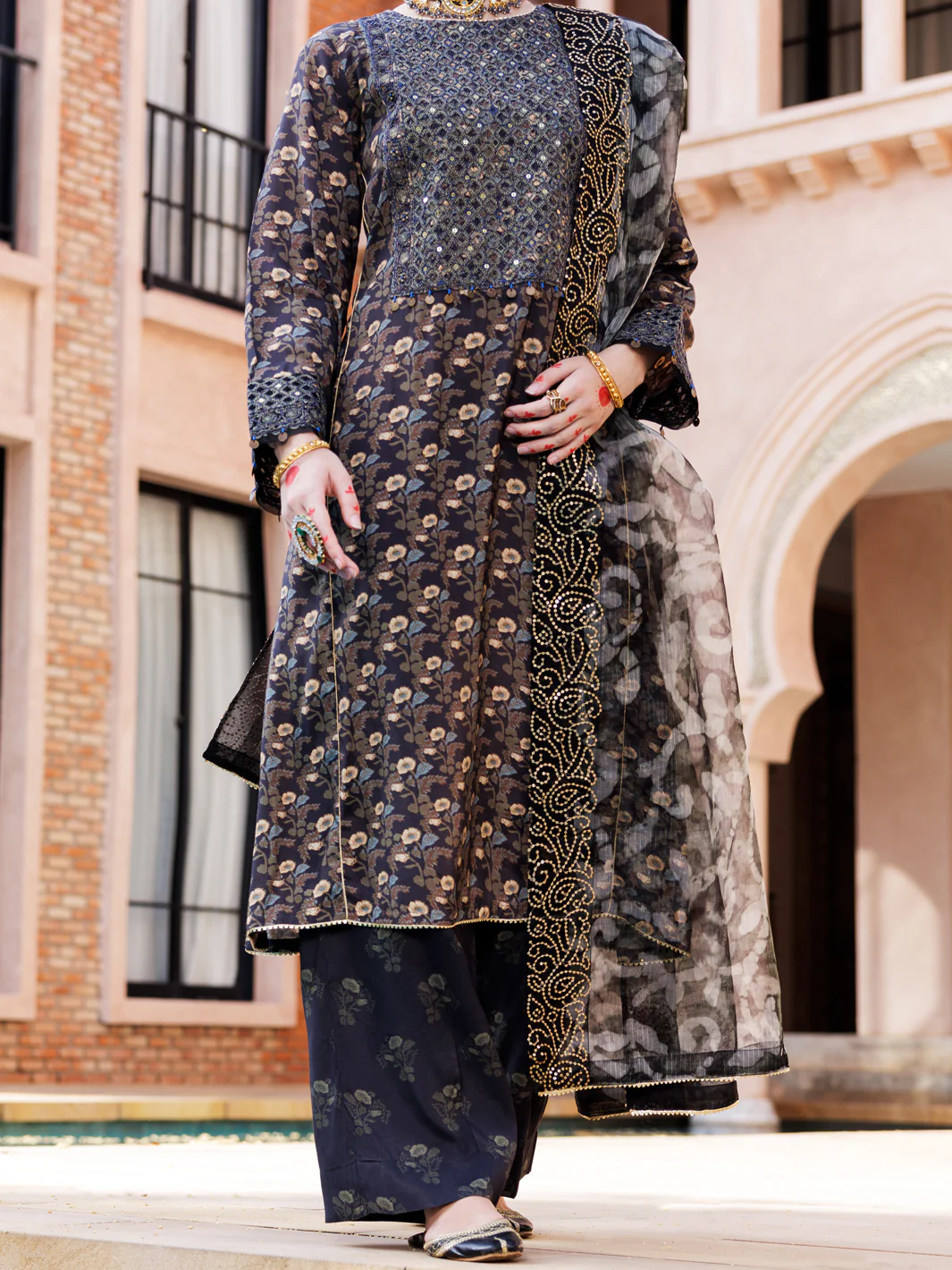BLACK MAPLE SILK 3PC STITCHED | AL-3PS-LS-433/FB-433A