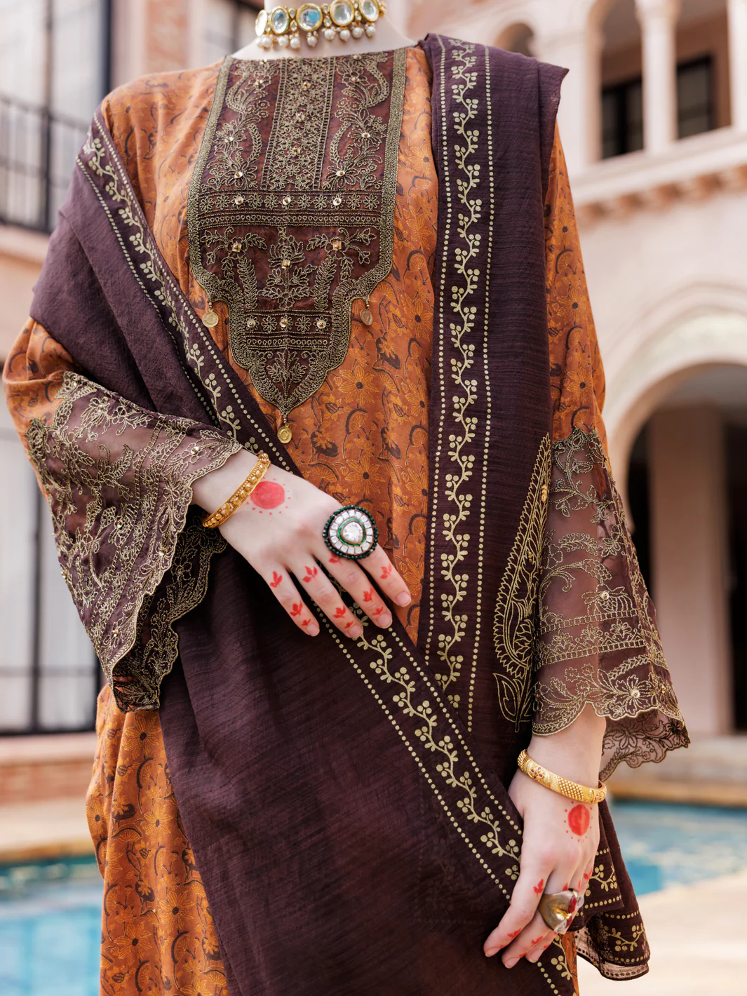 BROWN MAPLE SILK 3PC STITCHED | AL-3PS-LS-434/FB-434A