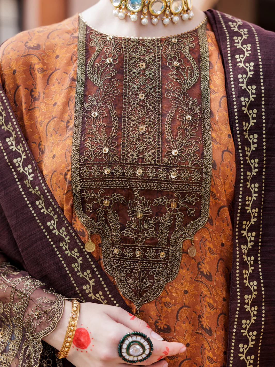 BROWN MAPLE SILK 3PC STITCHED | AL-3PS-LS-434/FB-434A - Image 3