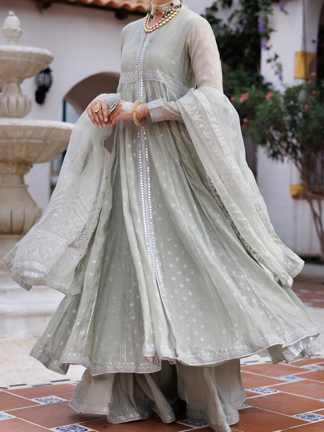 PISTACHIO GREEN MESURI NET 3PC STITCHED | AL-3PS-LS-490/AM-3012B - Image 2