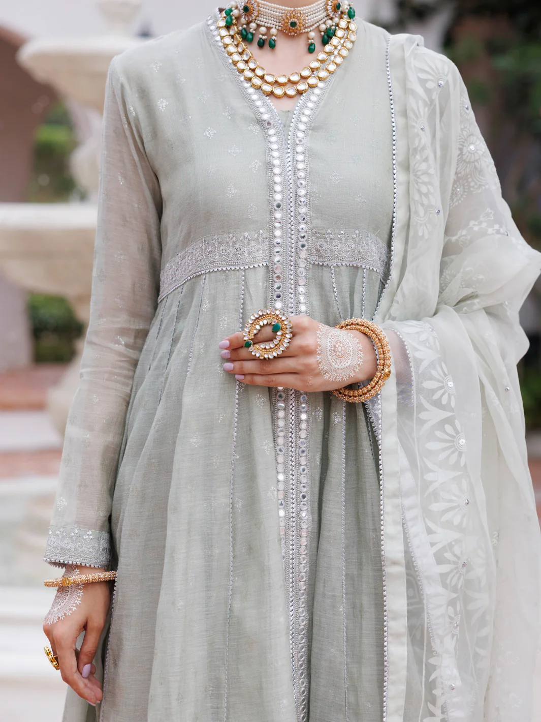 PISTACHIO GREEN MESURI NET 3PC STITCHED | AL-3PS-LS-490/AM-3012B - Image 5