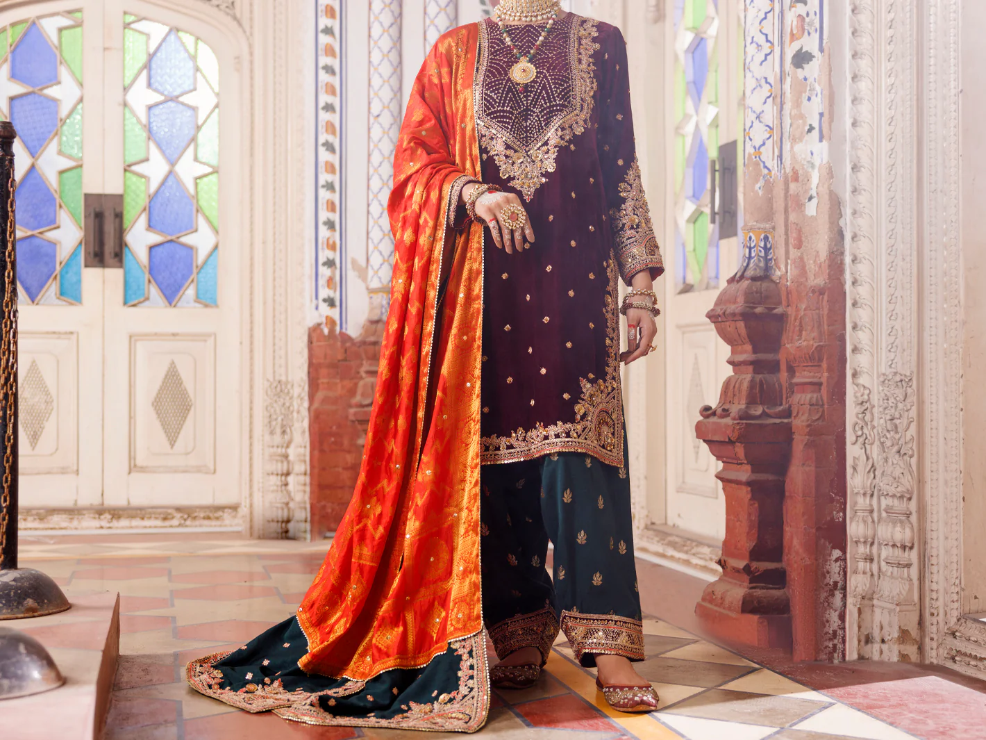 MAROON VELVET 3PC STITCHED | AL-3PS-LS-493/AM-3002A - Image 4