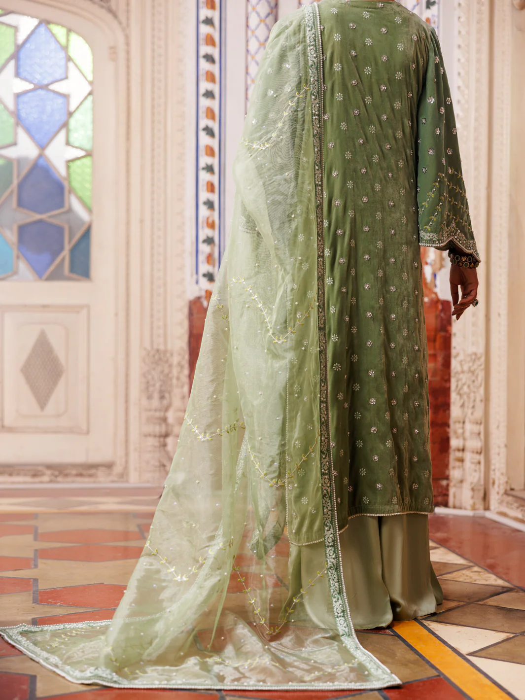 PISTACHIO GREEN VELVET 3PC STITCHED | AL-3PS-LS-497/AM-3002B - Image 2