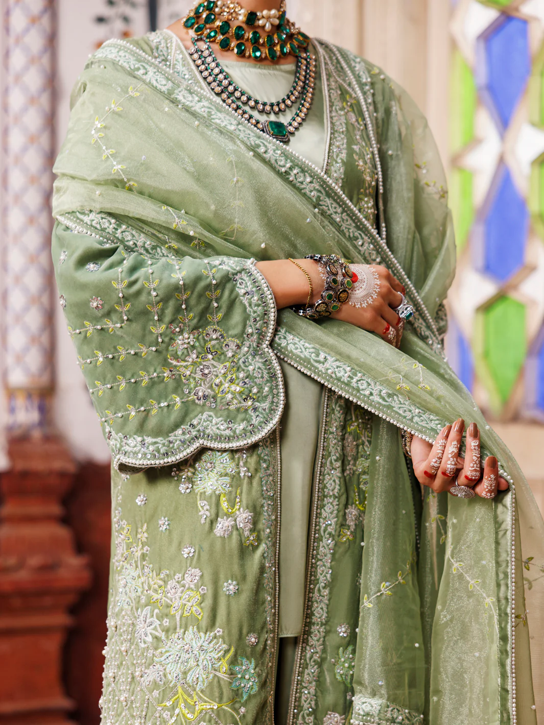 PISTACHIO GREEN VELVET 3PC STITCHED | AL-3PS-LS-497/AM-3002B - Image 3