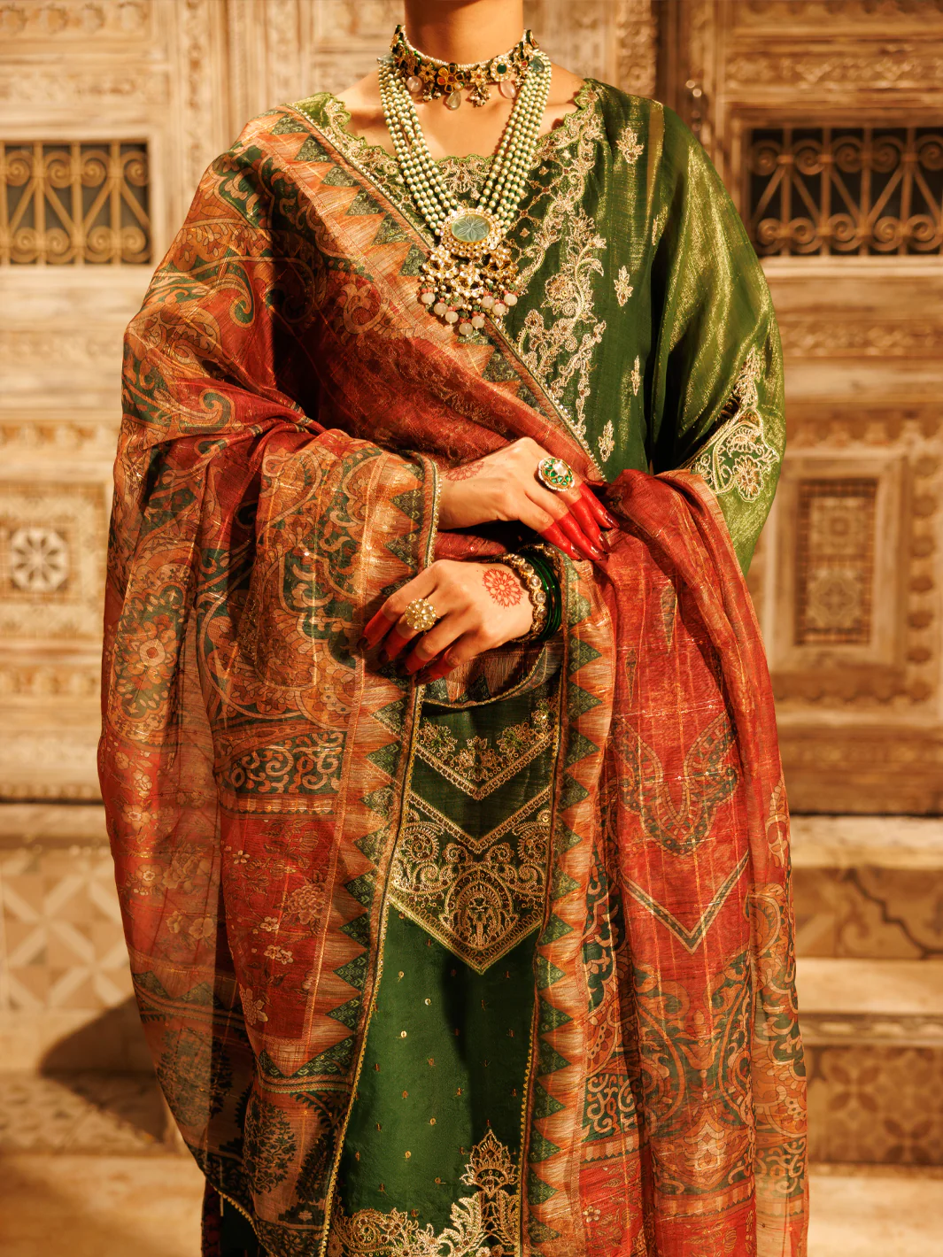 MEHNDI GREEN MESURI NET 3PC STITCHED | AL-3PS-LS-550/FB-550A - Image 2