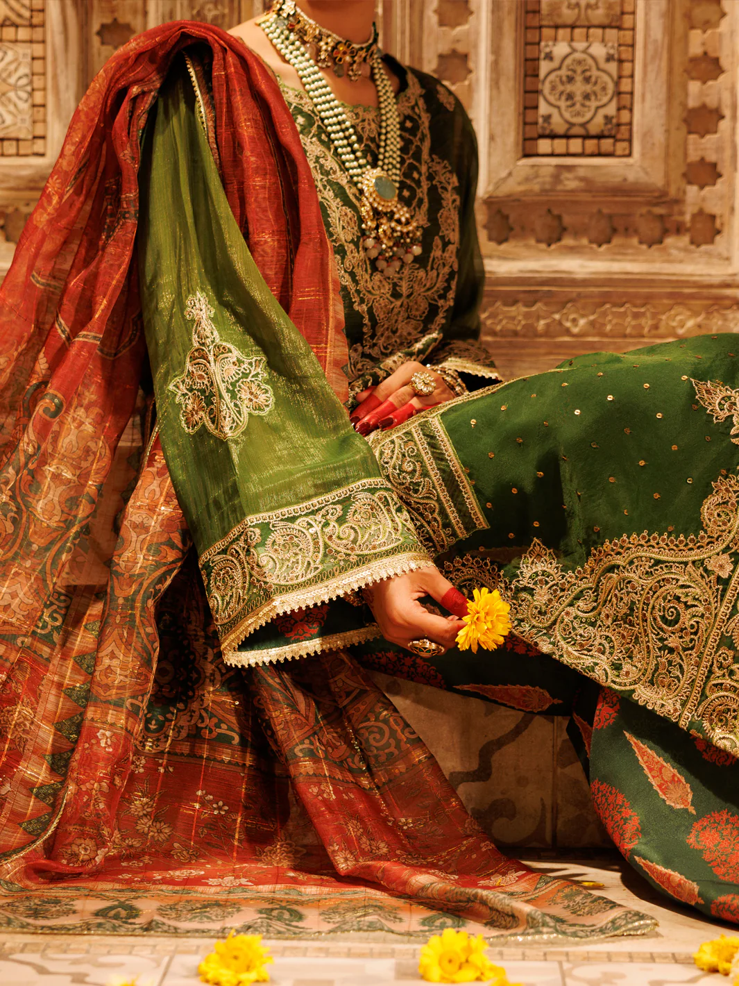 MEHNDI GREEN MESURI NET 3PC STITCHED | AL-3PS-LS-550/FB-550A - Image 3