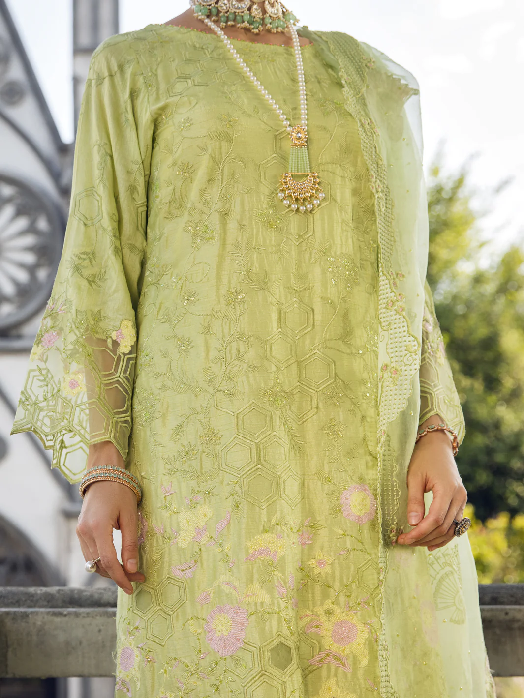 PISTA GREEN GOLDY SATIN 3PC STITCHED | AL-3PS-LS-US-401/FB-401A - Image 2