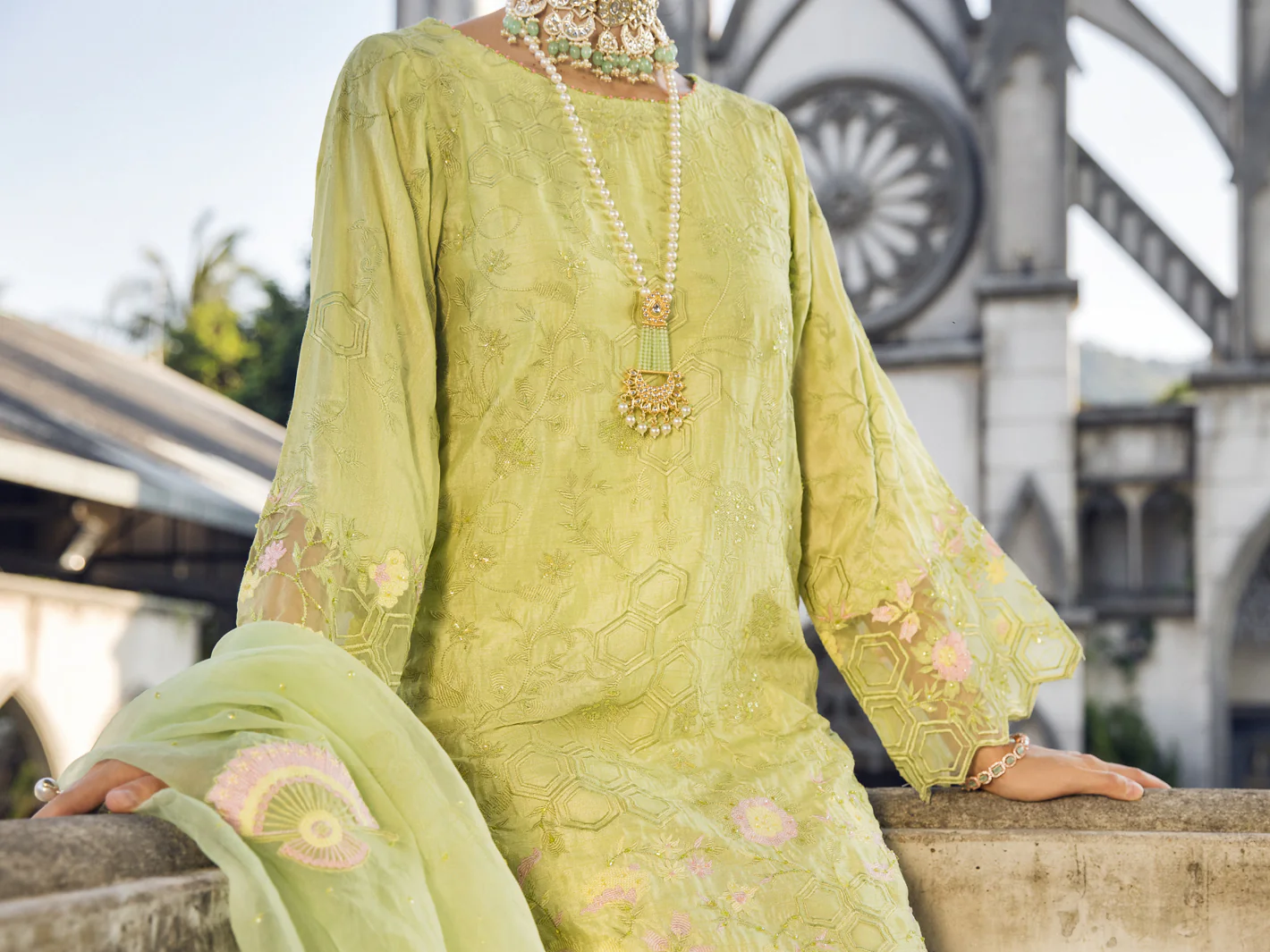 PISTA GREEN GOLDY SATIN 3PC STITCHED | AL-3PS-LS-US-401/FB-401A - Image 3