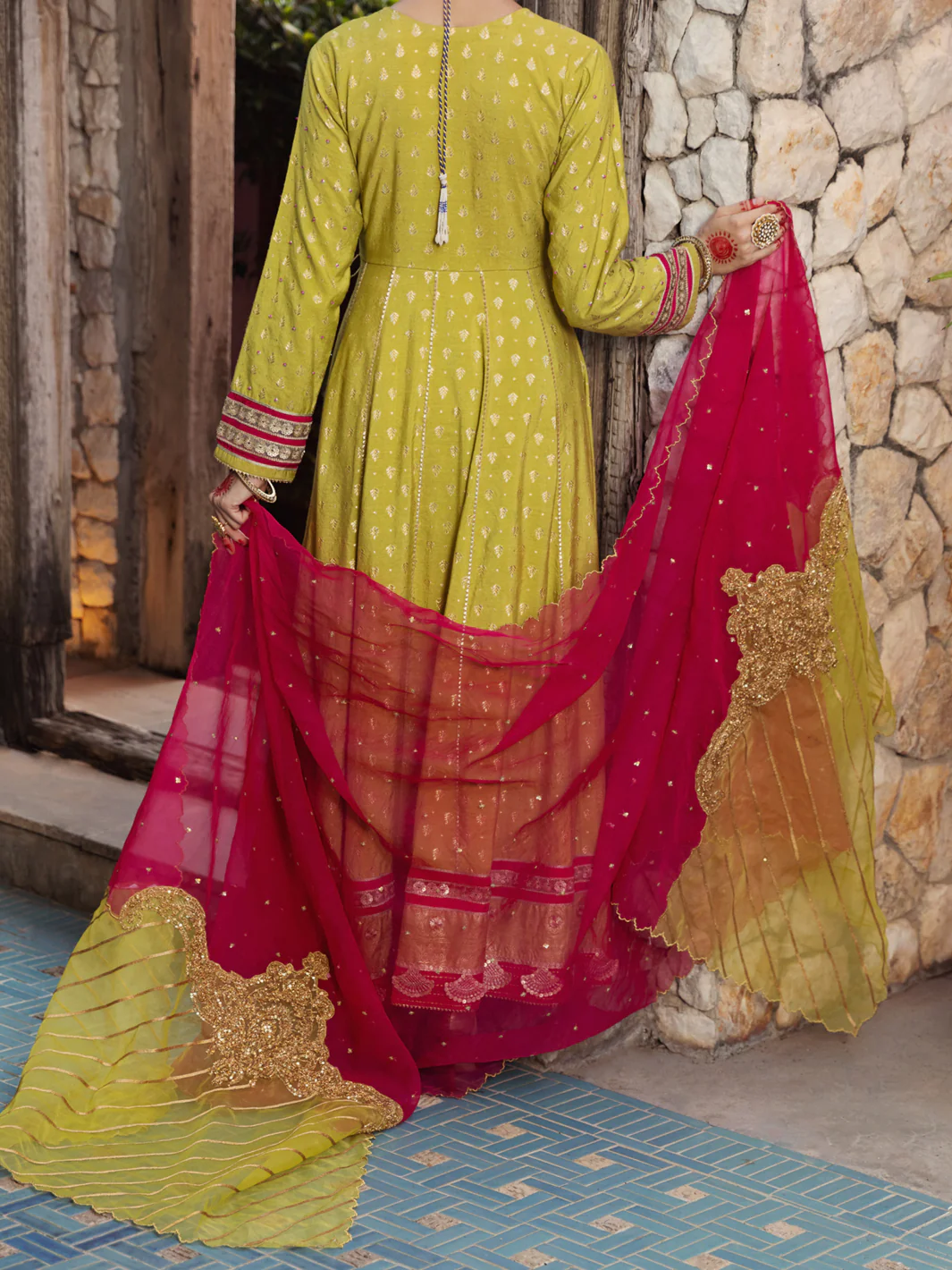 LIME GREEN GOLDEN BOOTI 3PC STITCHED | AL-3PS-LS-US-403/AM-2726A - Image 2