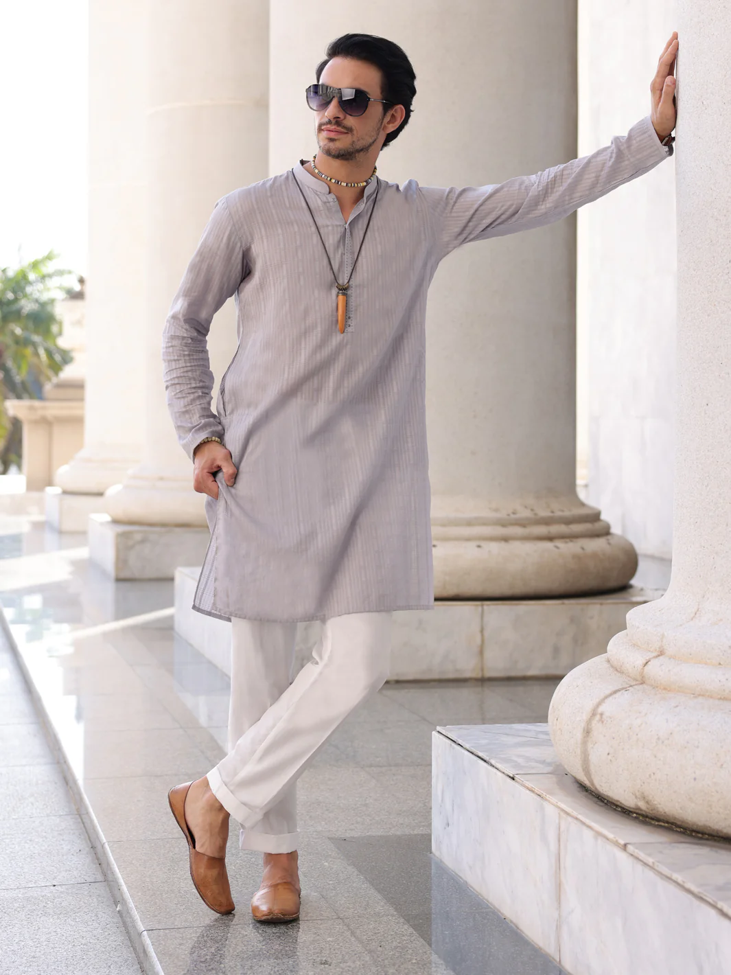 LIGHT GREY COTTON KURTA | AL-K-1145A/AM-6155A - Image 2