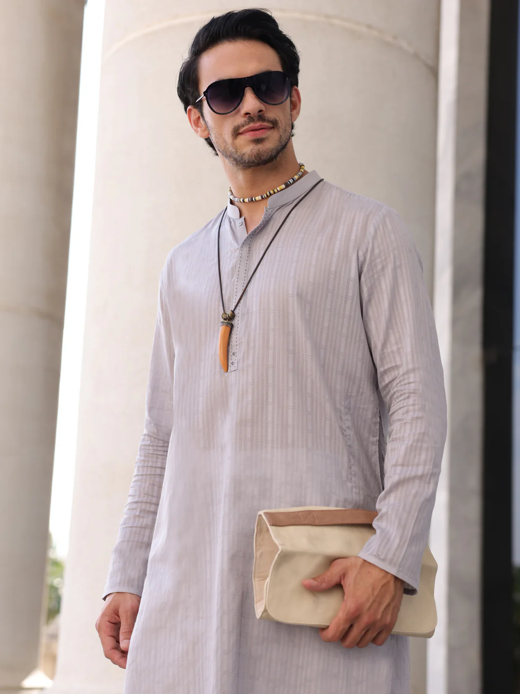 LIGHT GREY COTTON KURTA | AL-K-1145A/AM-6155A - Image 3