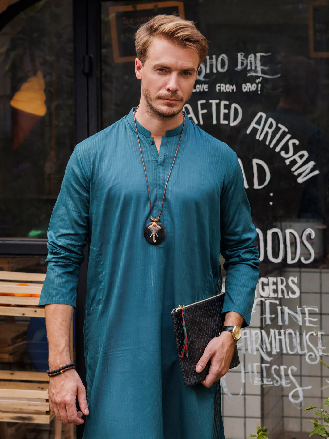 TEAL BLUE COTTON KURTA | AL-K-1146A/AM-6156A - Image 2