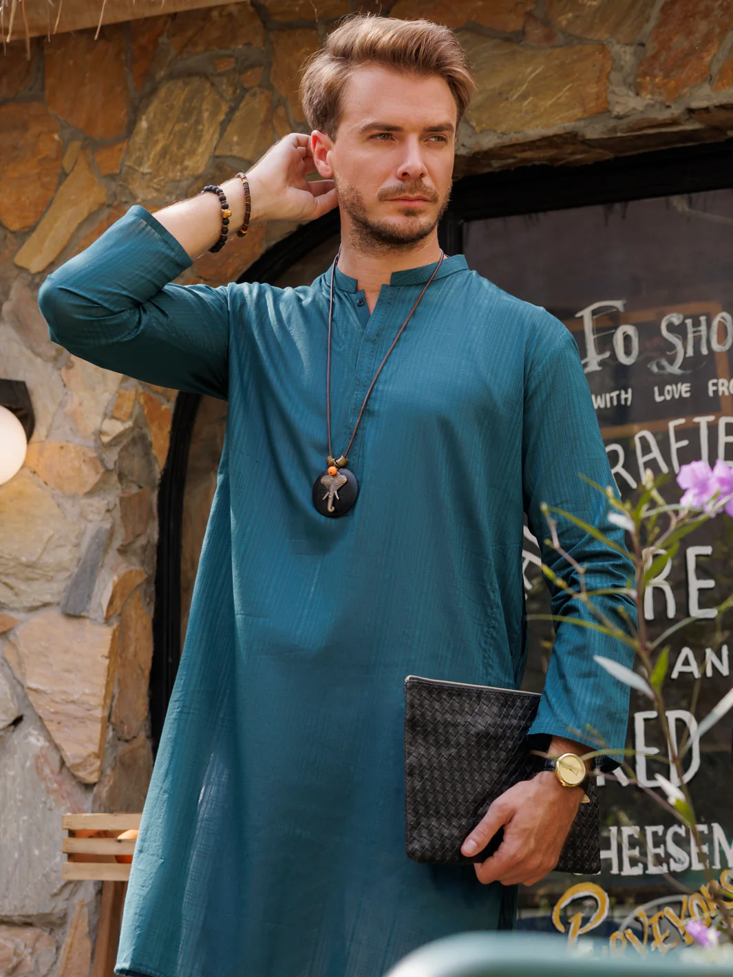 TEAL BLUE COTTON KURTA | AL-K-1146A/AM-6156A - Image 4