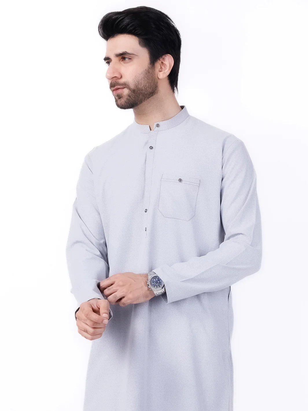 LIGHT GREY BLENDED KURTA | AL-K-1154/AM-2145E - Image 3