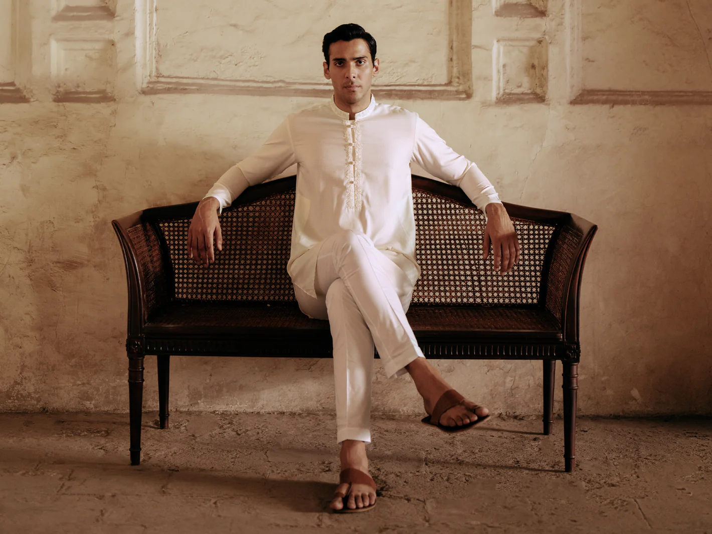 OFF WHITE BLENDED KURTA | AL-K-1157A/AM-6226A - Image 3