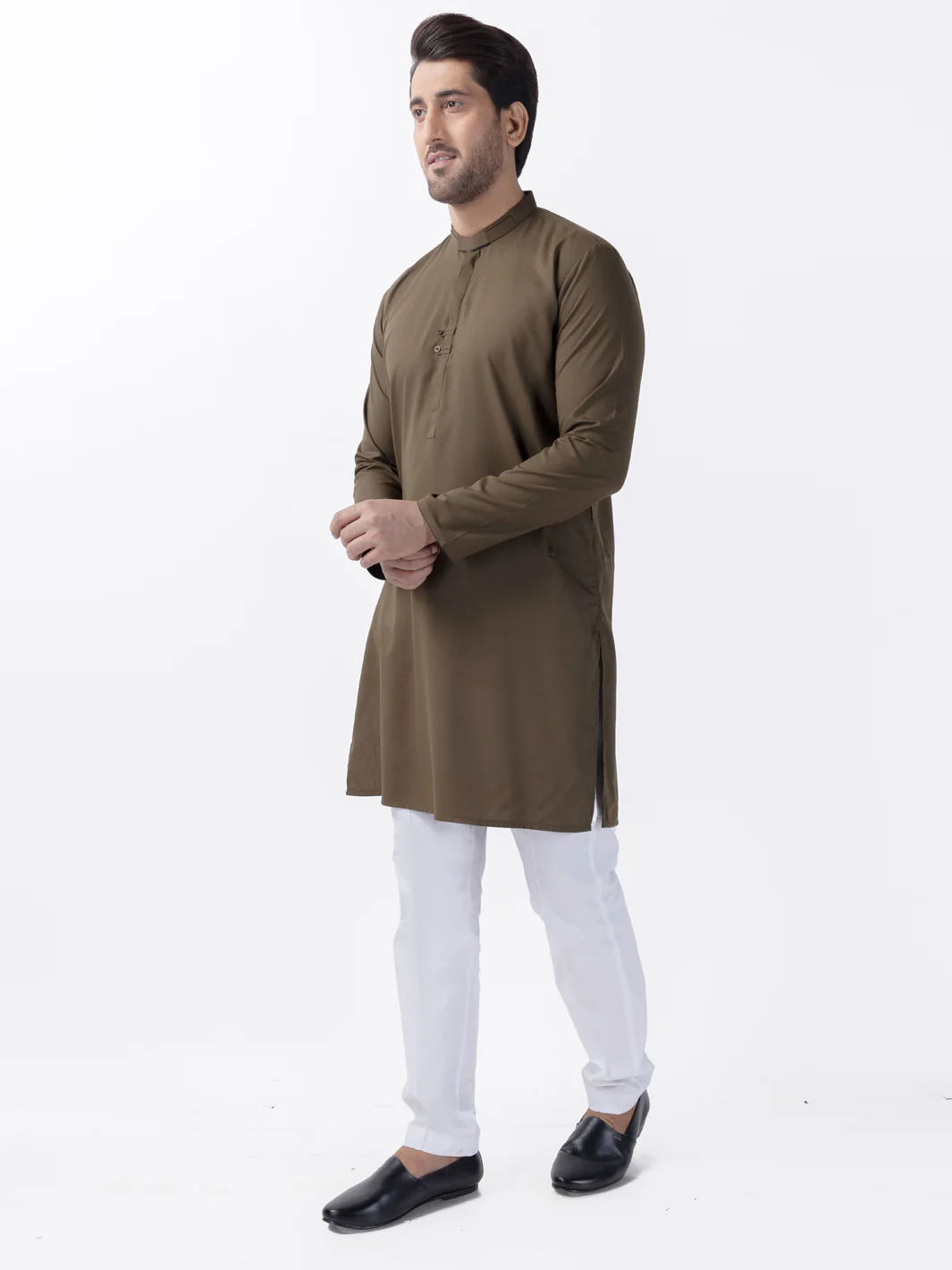 OLIVE GREE BLENDED KURTA | AL-K-1158/AM-6189B