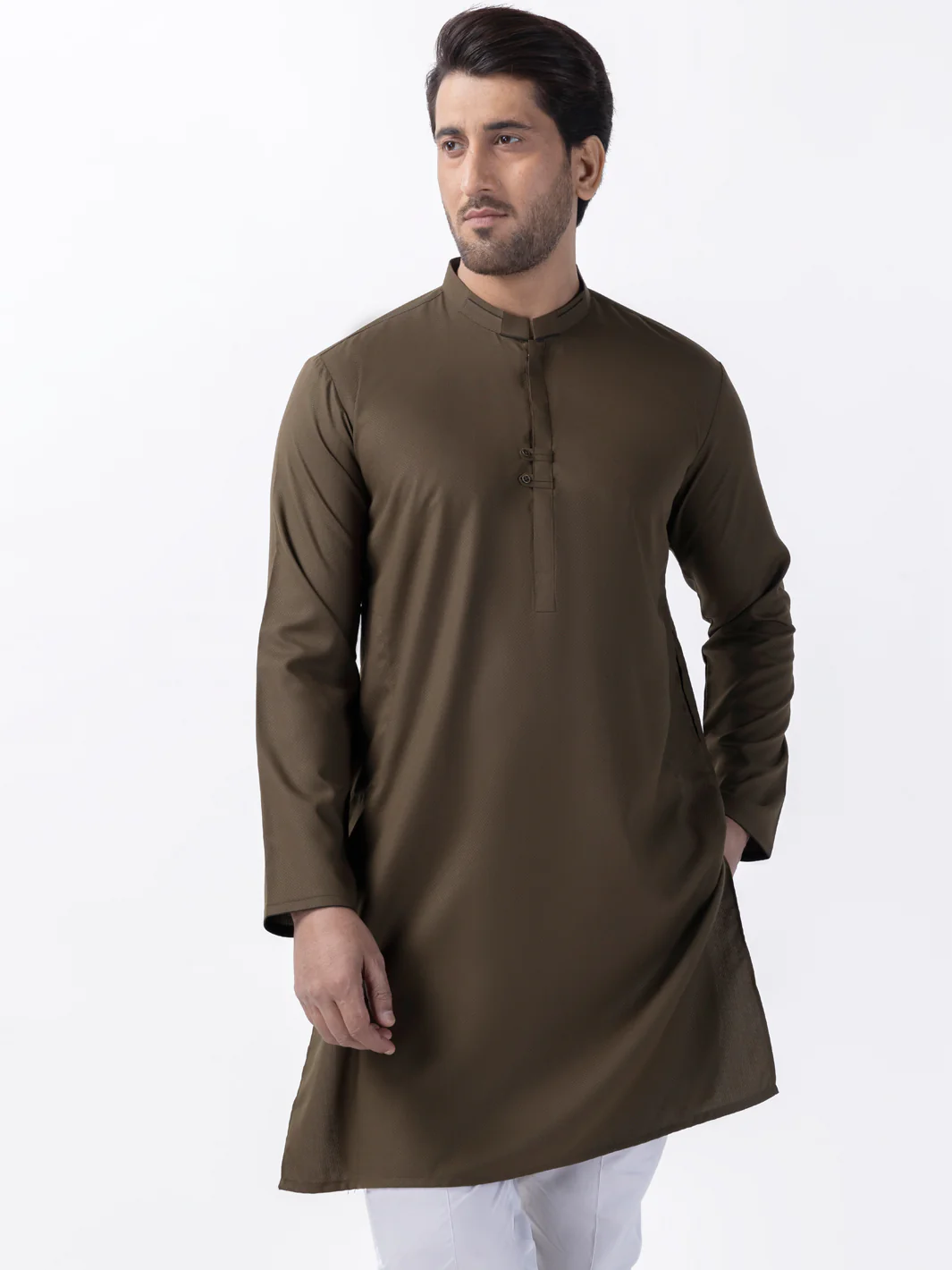 OLIVE GREE BLENDED KURTA | AL-K-1158/AM-6189B - Image 2