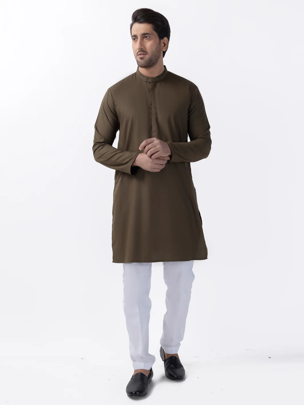 OLIVE GREE BLENDED KURTA | AL-K-1158/AM-6189B - Image 3