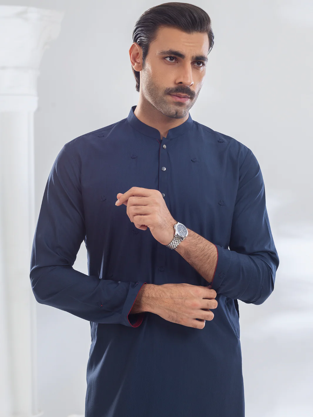 NAVY BLUE BLENDED KURTA | AL-K-1168B/AM-6207B - Image 3