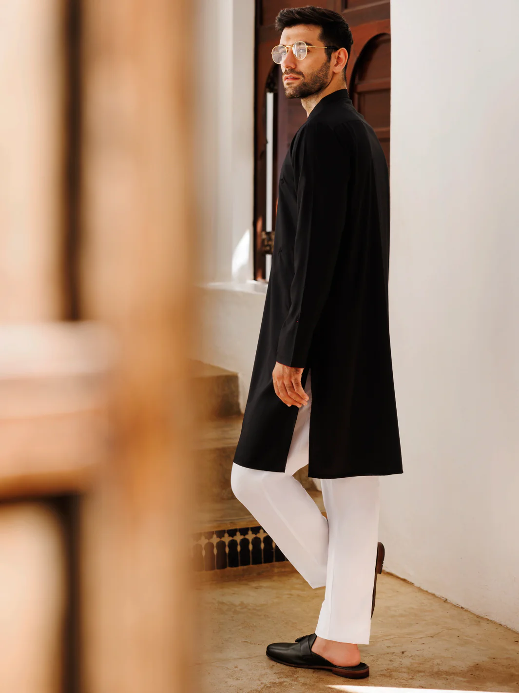 BLACK BLENDED KURTA | AL-K-1168C/AM-6207-C - Image 3
