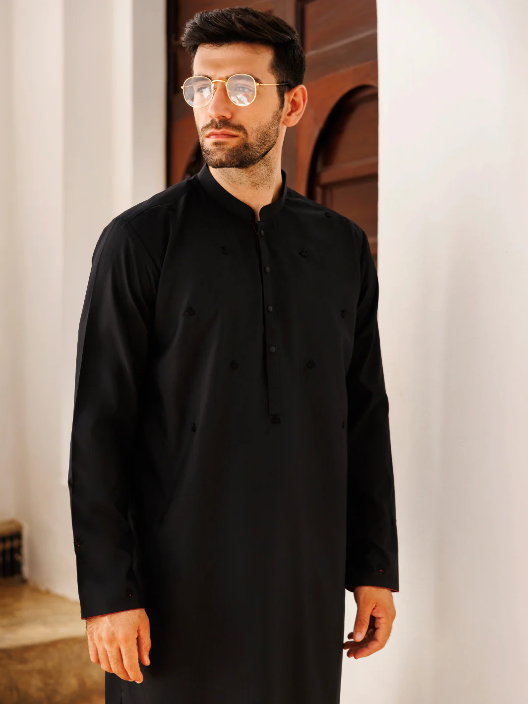 BLACK BLENDED KURTA | AL-K-1168C/AM-6207-C - Image 4