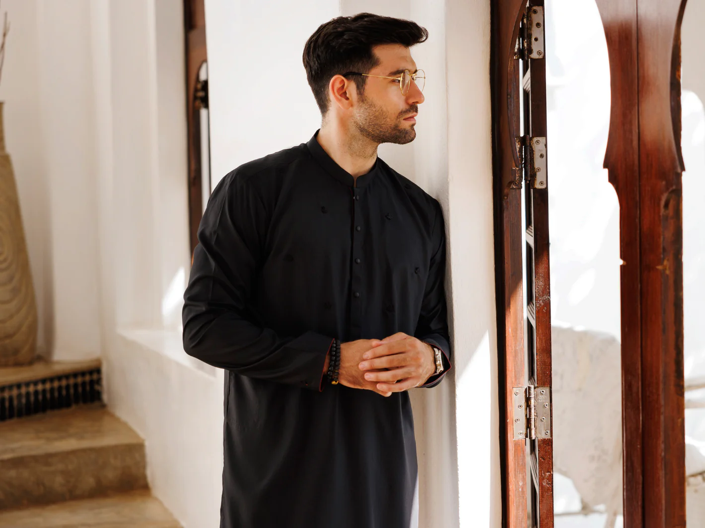BLACK BLENDED KURTA | AL-K-1168C/AM-6207-C - Image 5