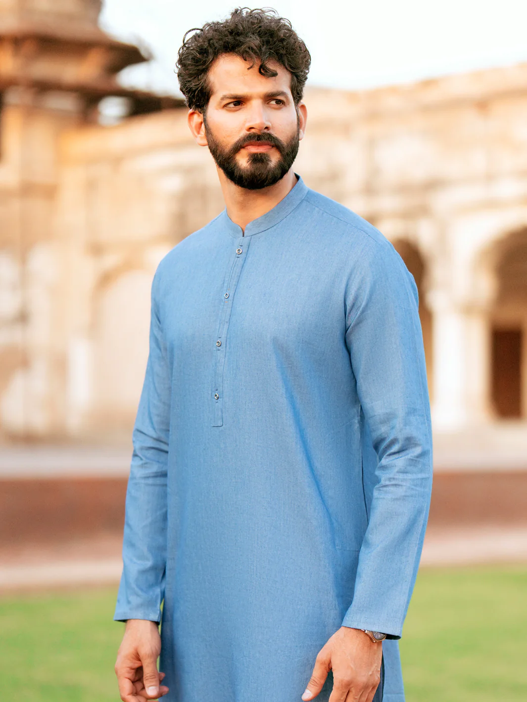 DENIM BLUE BLENDED KURTA | AL-K-1172/AM-6242A - Image 3