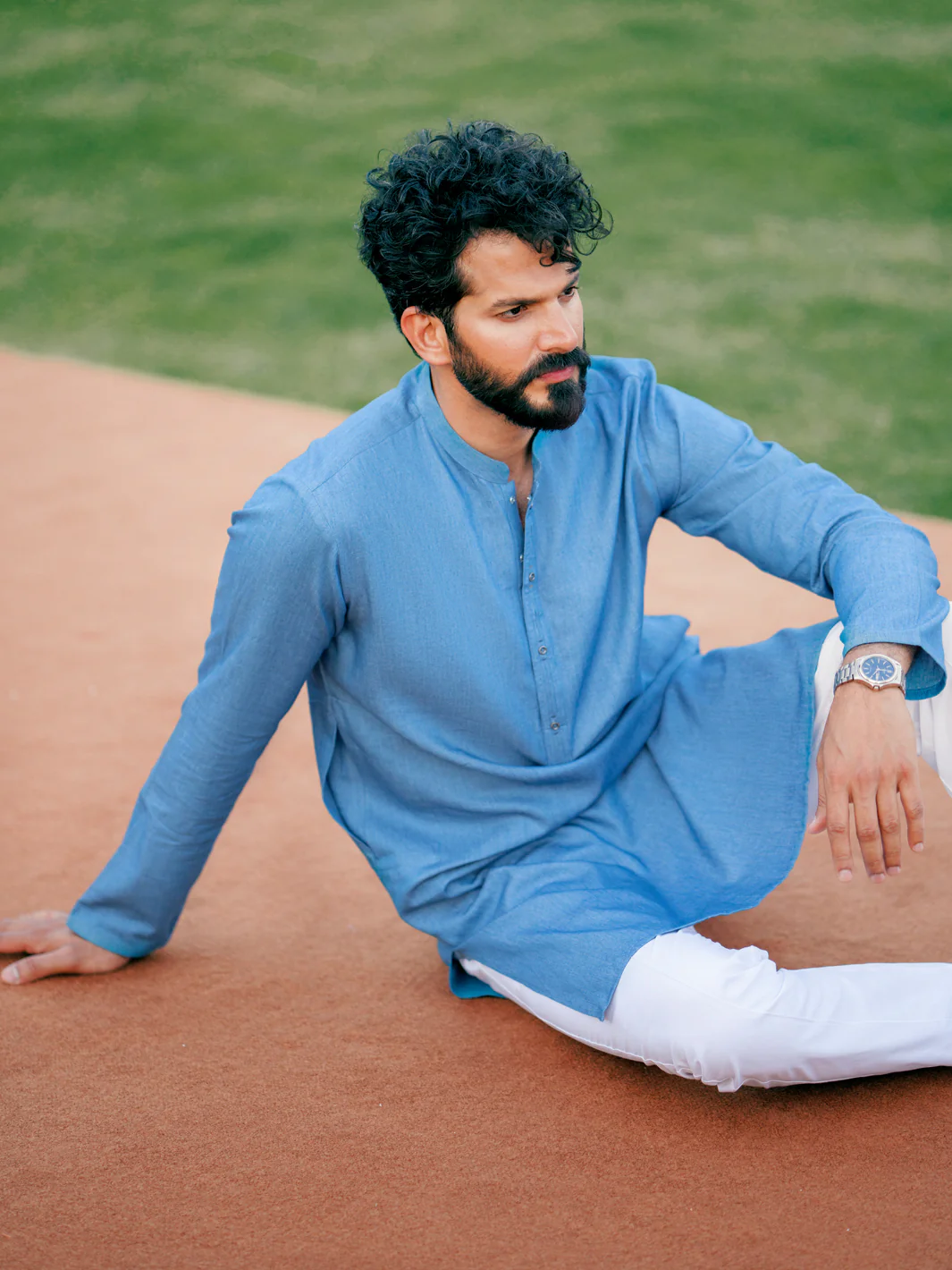 DENIM BLUE BLENDED KURTA | AL-K-1172/AM-6242A - Image 4