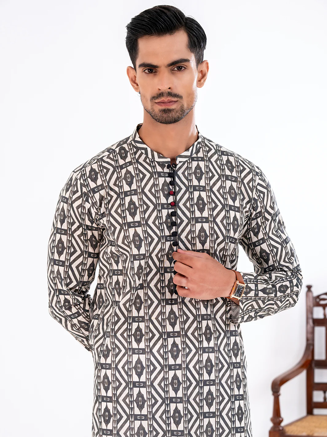 BLACK COTTON KURTA | AL-K-1190/AM-6311B - Image 2