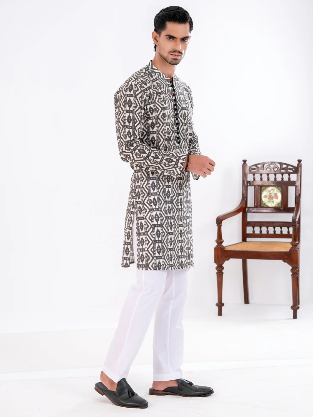 BLACK COTTON KURTA | AL-K-1190/AM-6311B - Image 4