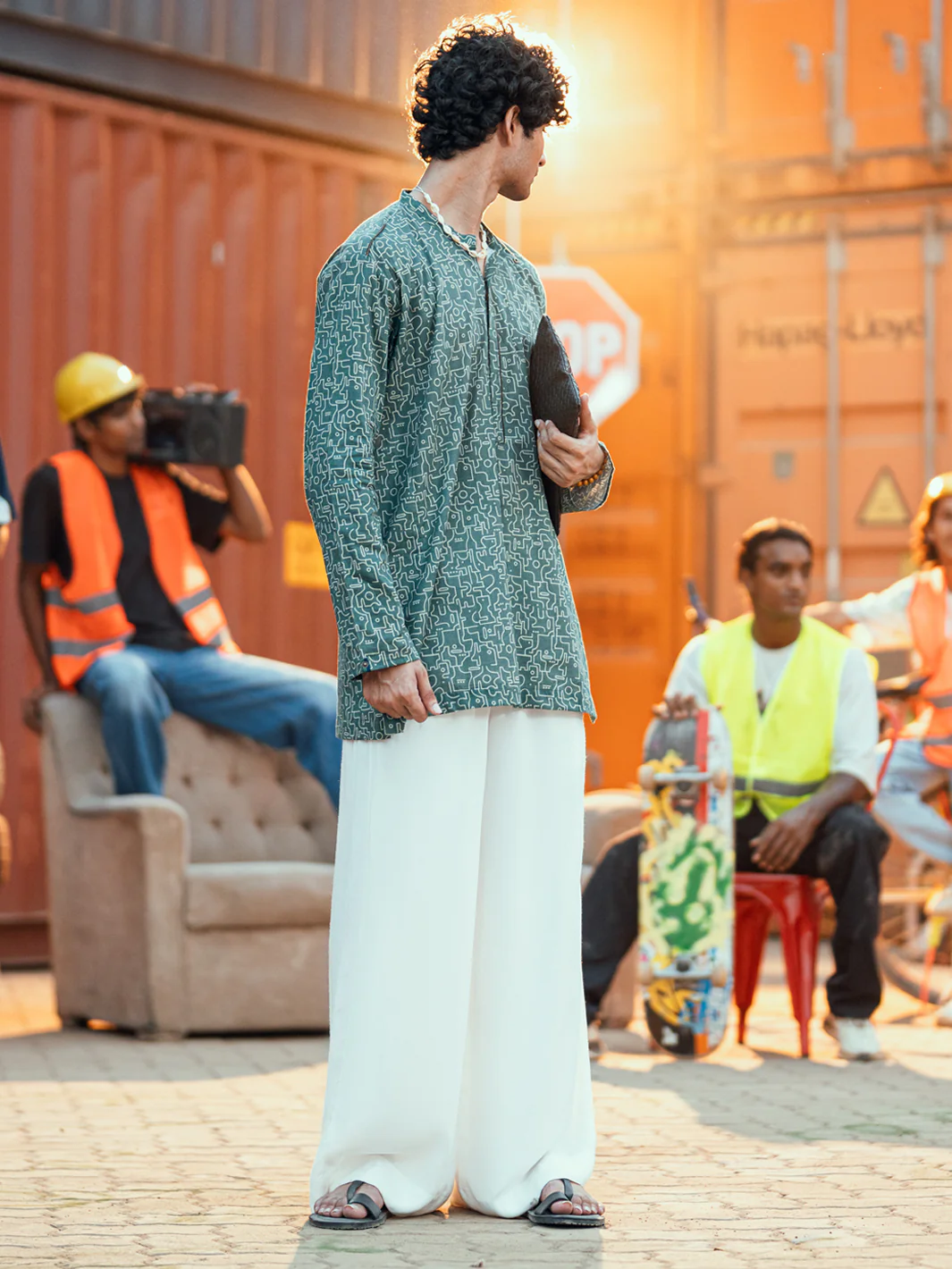 GREEN COTTON KURTA | AL-K-1191/AM-6311C - Image 2