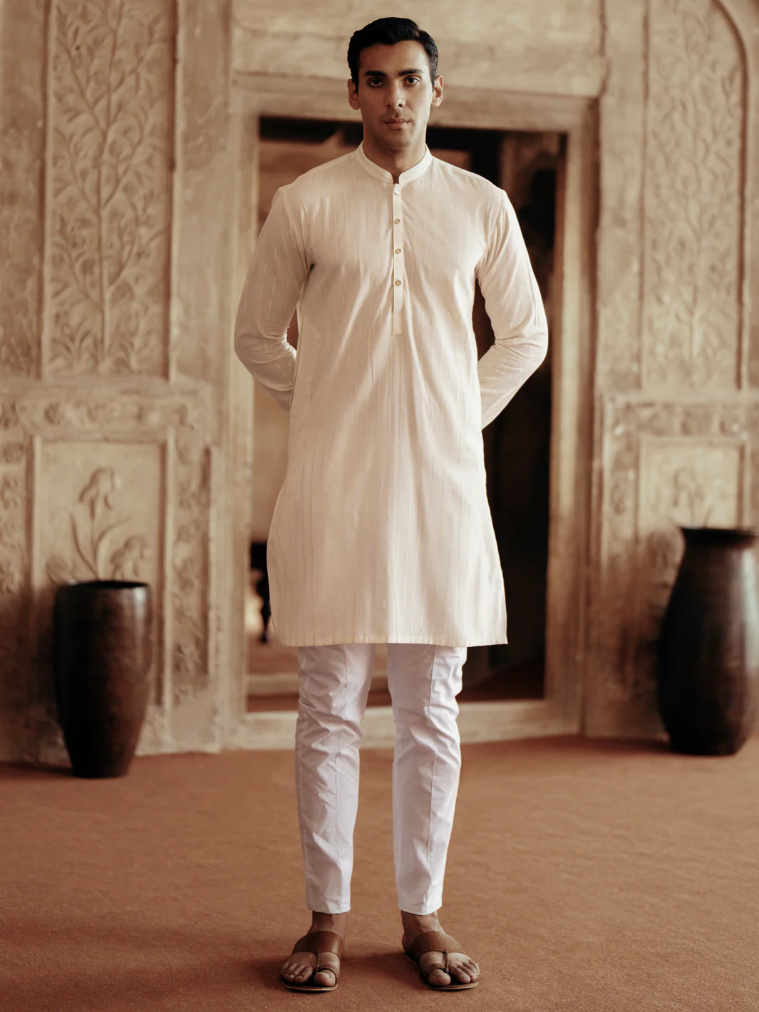 CREAM COTTON KURTA | AL-K-1196A/ALR-073D