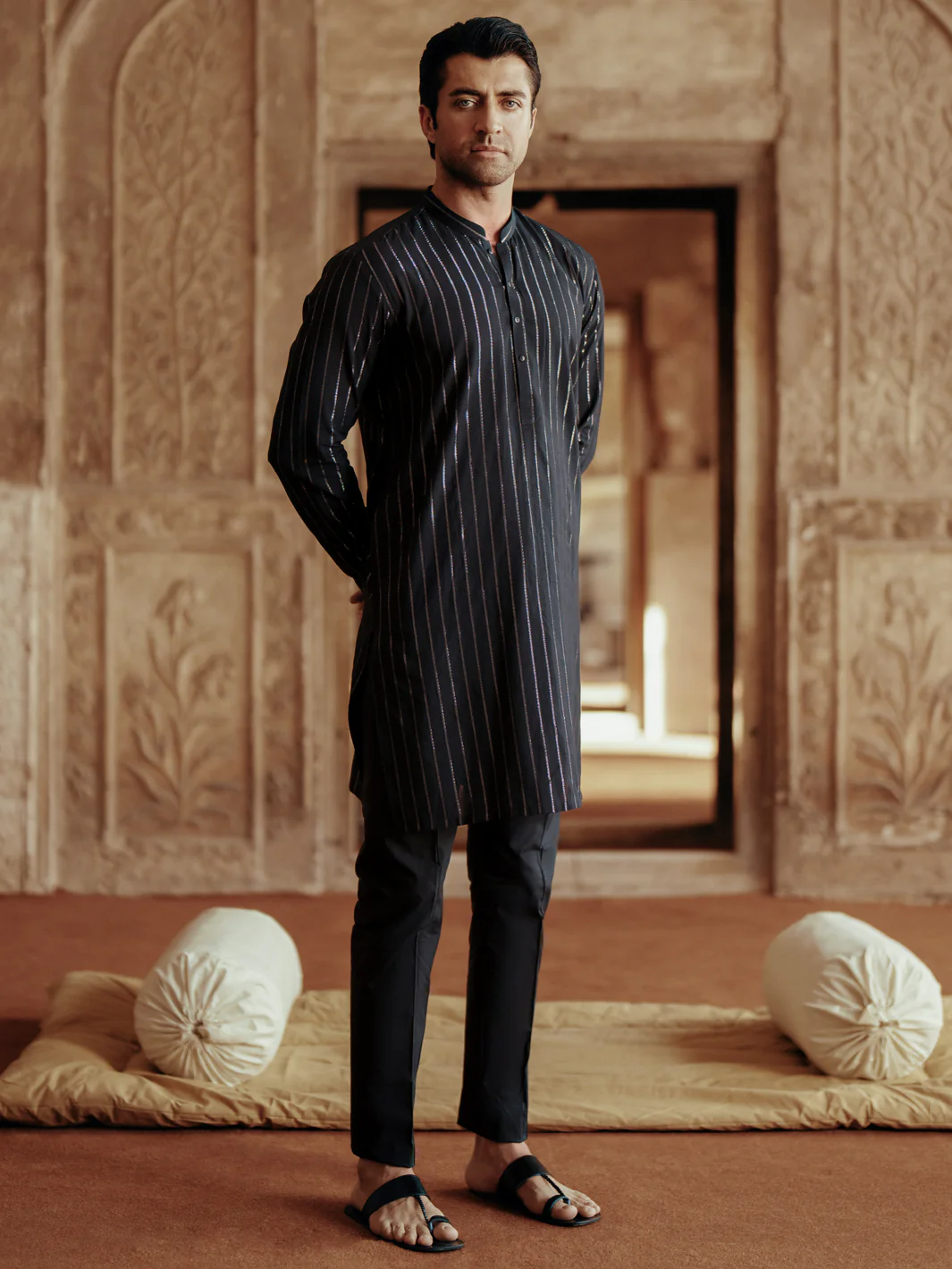 BLACK COTTON KURTA | AL-K-1196D/ALR-073G - Image 3