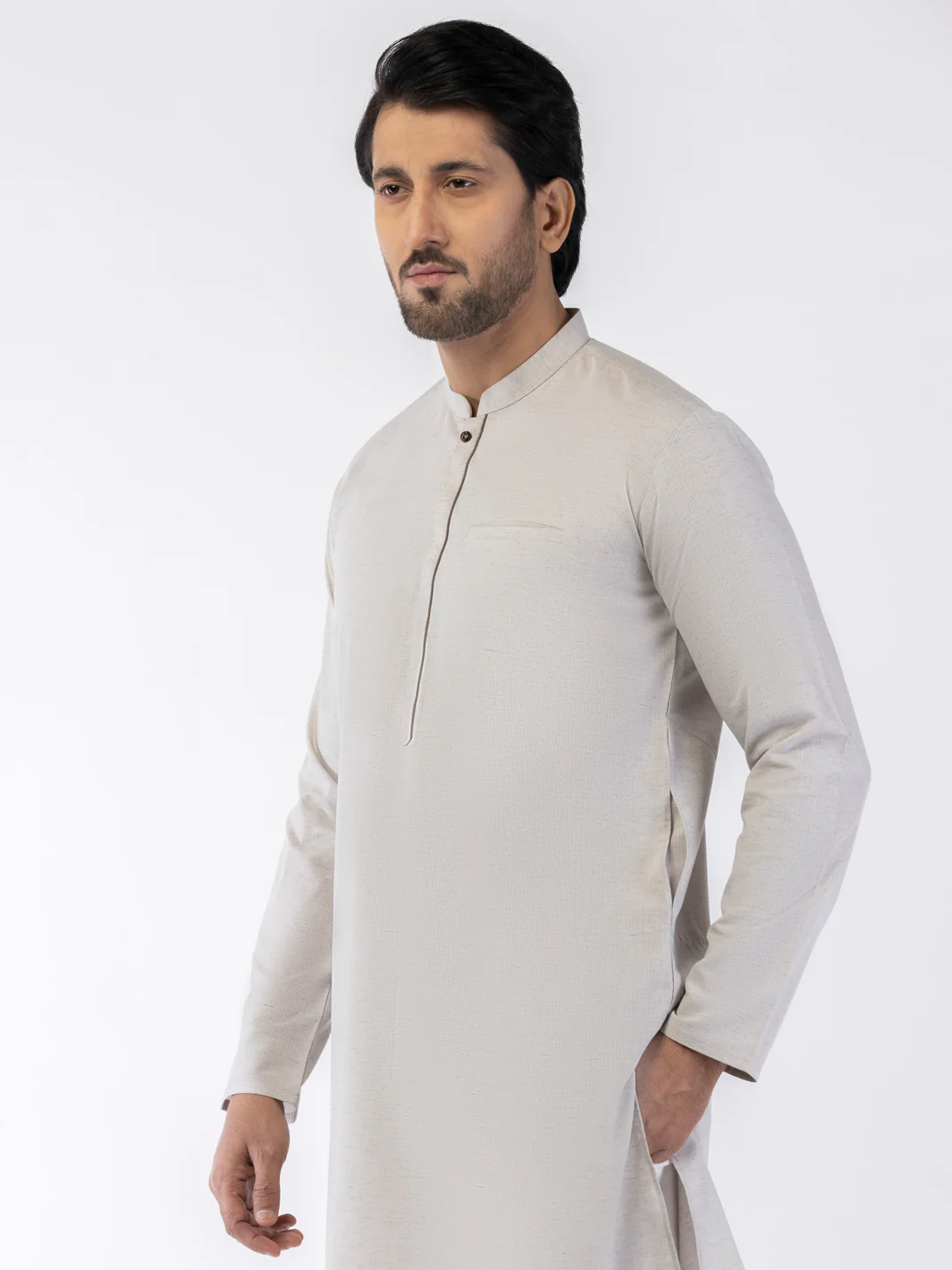 LIGHT GREY BLENDED KURTA | AL-K-1218/AM-6194A - Image 2