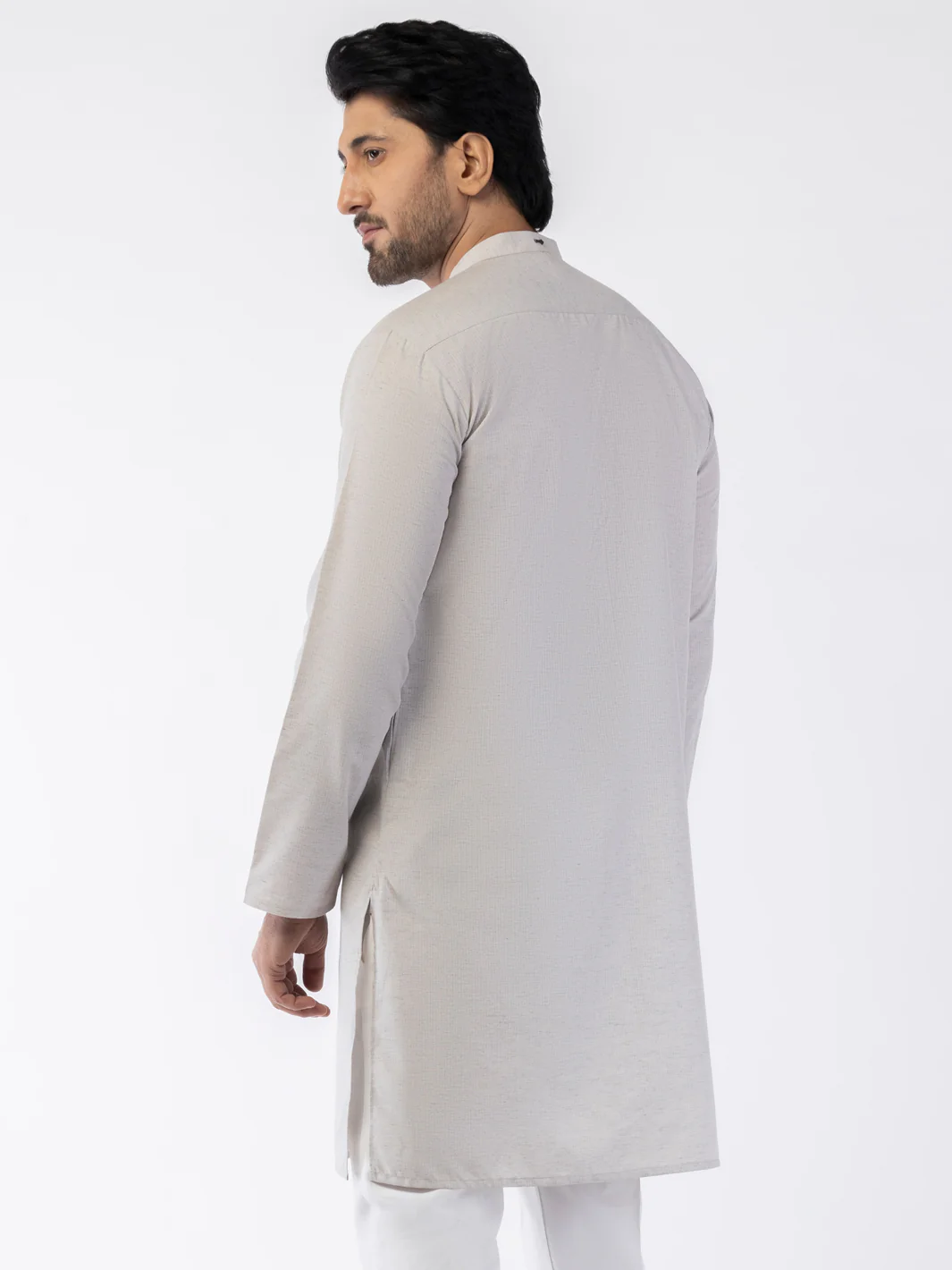 LIGHT GREY BLENDED KURTA | AL-K-1218/AM-6194A - Image 3