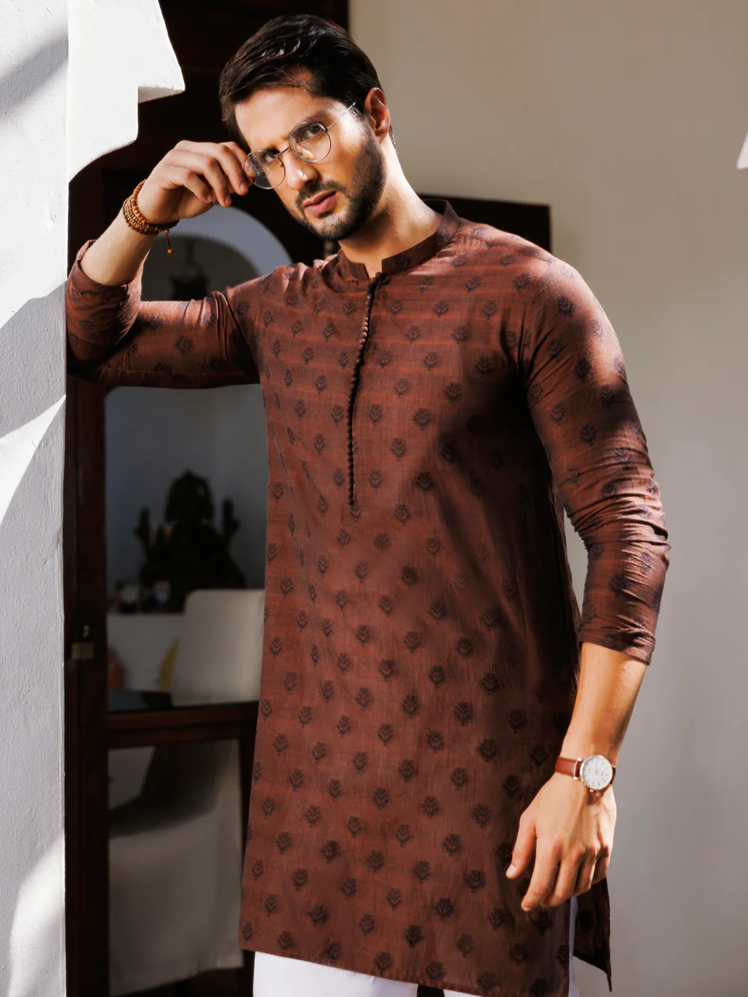 BROWN COTTON KURTA | AL-K-1231/AM-6324A - Image 3