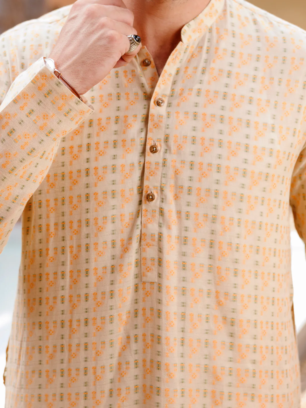 BEIGE COTTON KURTA | AL-K-1235C/AM-6325C - Image 3