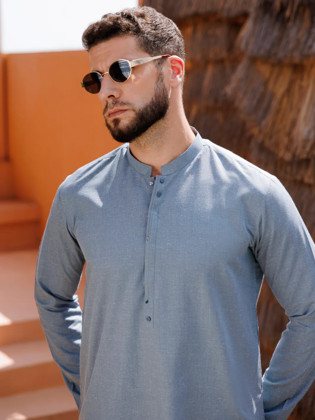 LIGHT BLUE BLENDED KURTA | AL-K-1238/AM-6305C - Image 3