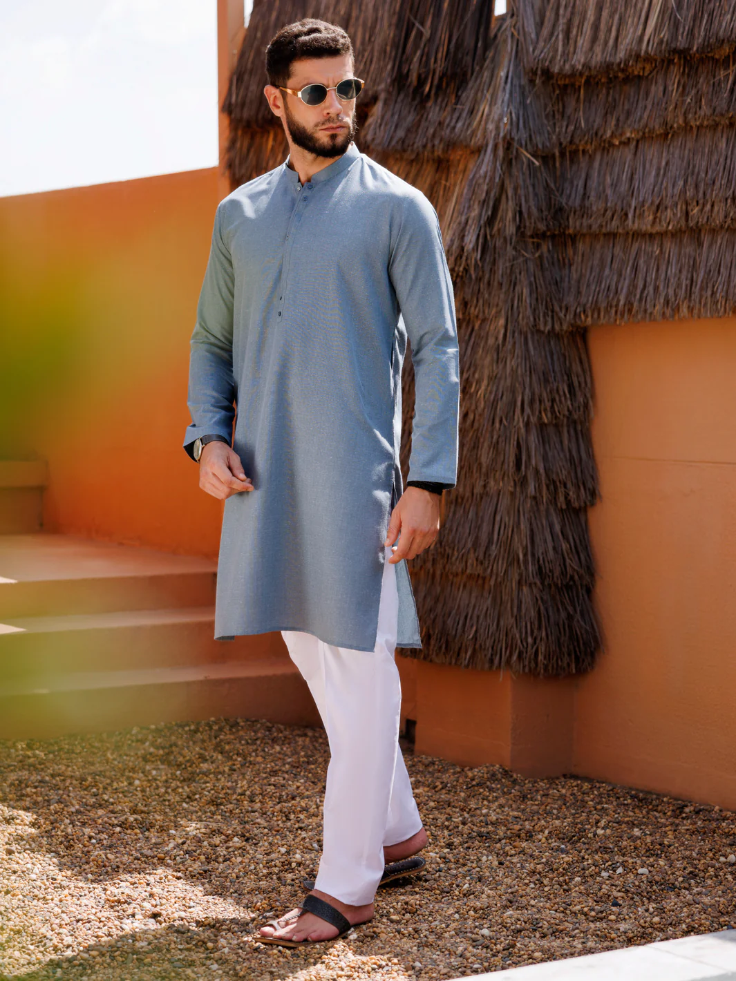 LIGHT BLUE BLENDED KURTA | AL-K-1238/AM-6305C - Image 4