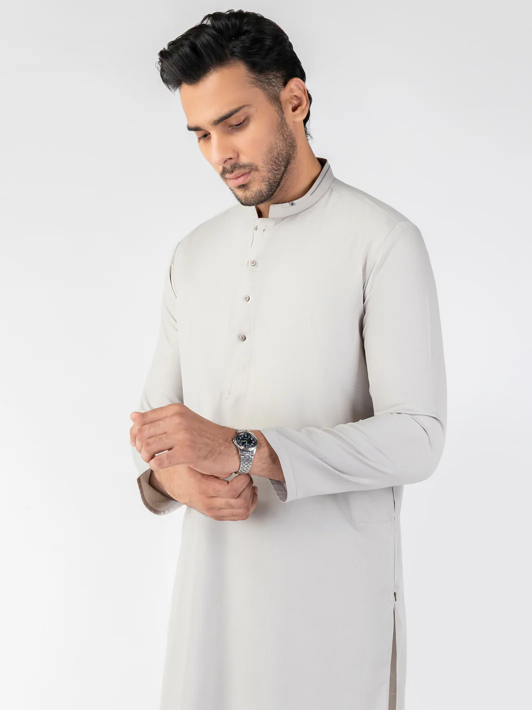 LIGHT GREY BLENDED KURTA | AL-K-1261/AM-6314D - Image 2