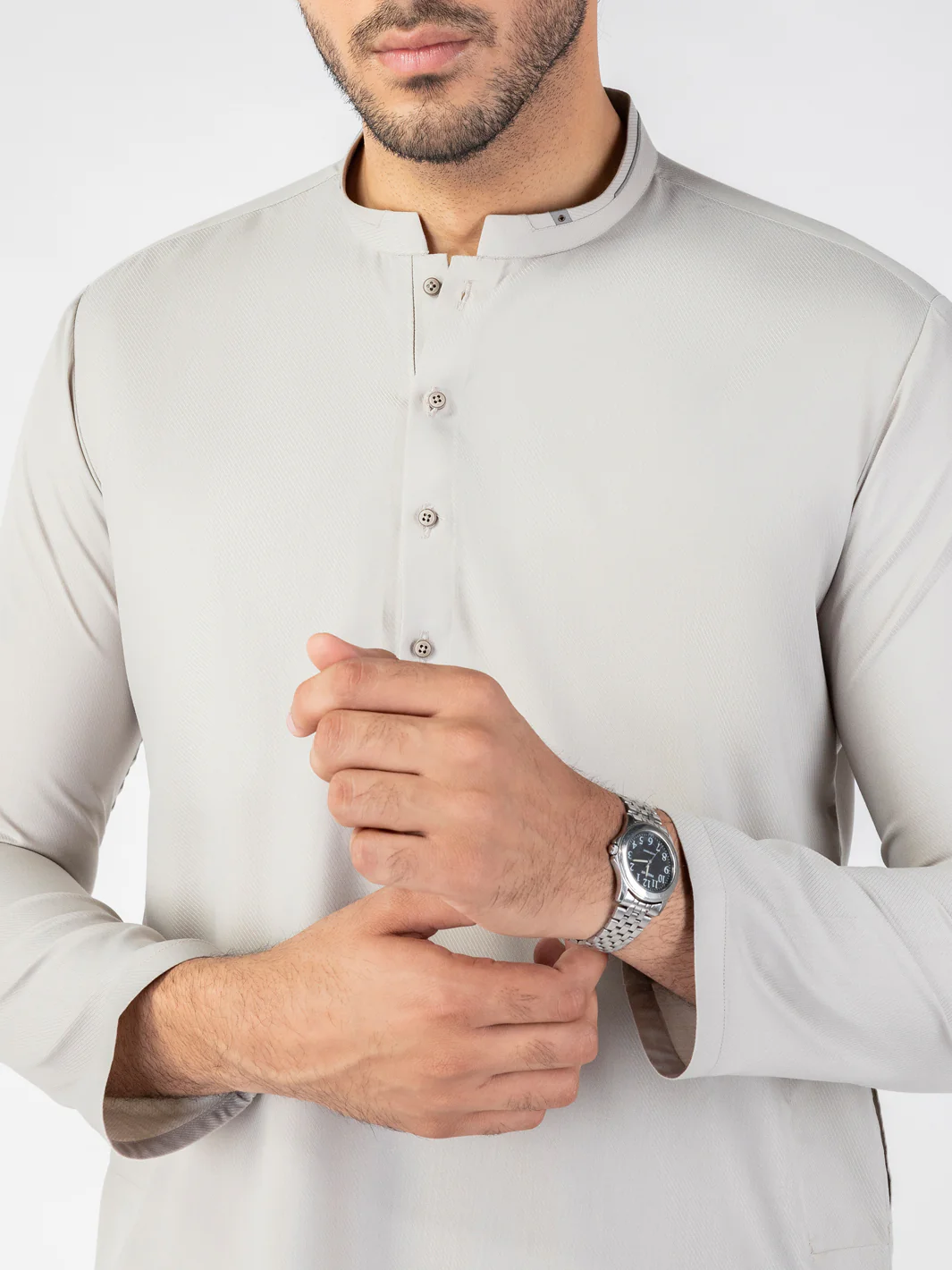 LIGHT GREY BLENDED KURTA | AL-K-1261/AM-6314D - Image 3