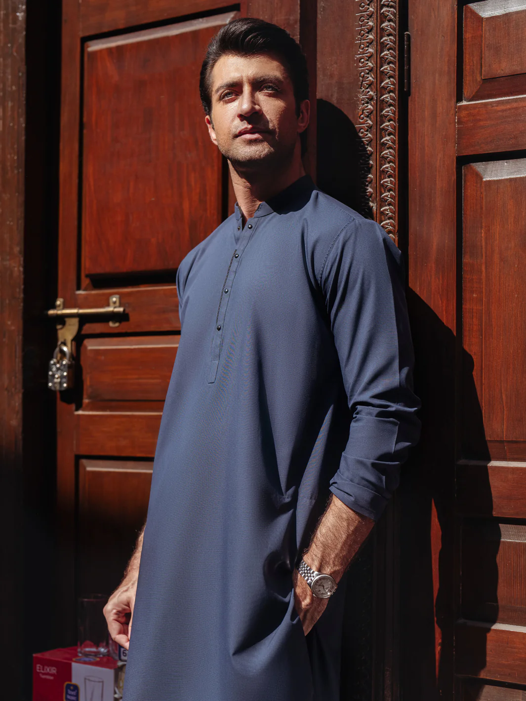 NAVY BLUE BLENDED KURTA | AL-K-1263/AM-6315D - Image 5