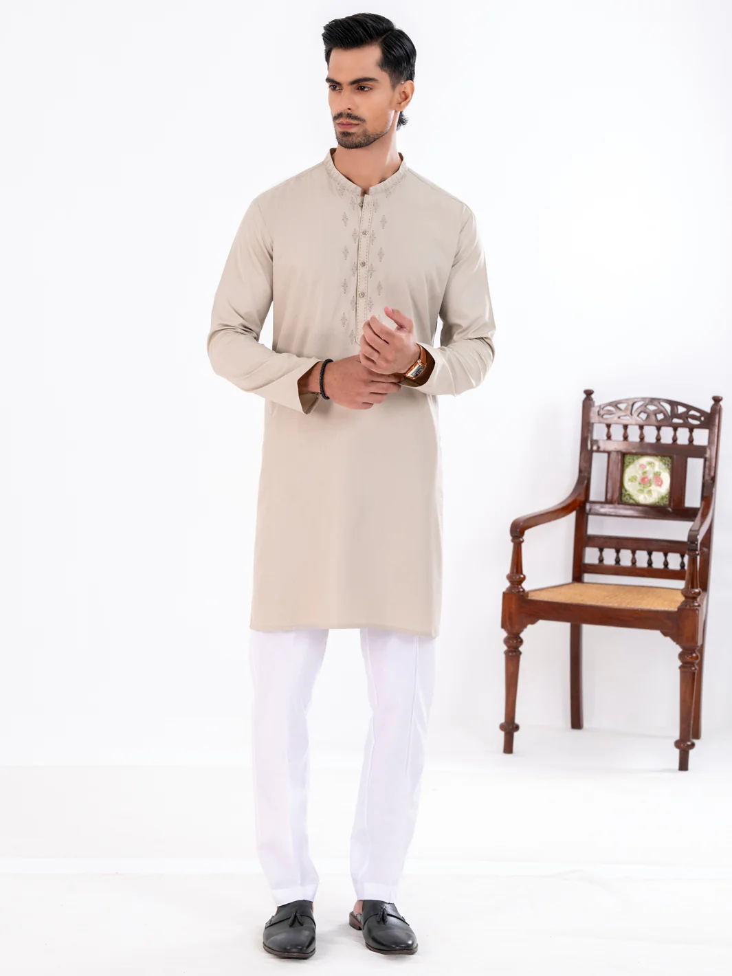 IVORY BLENDED KURTA | AL-K-1267/AM-6301B - Image 4