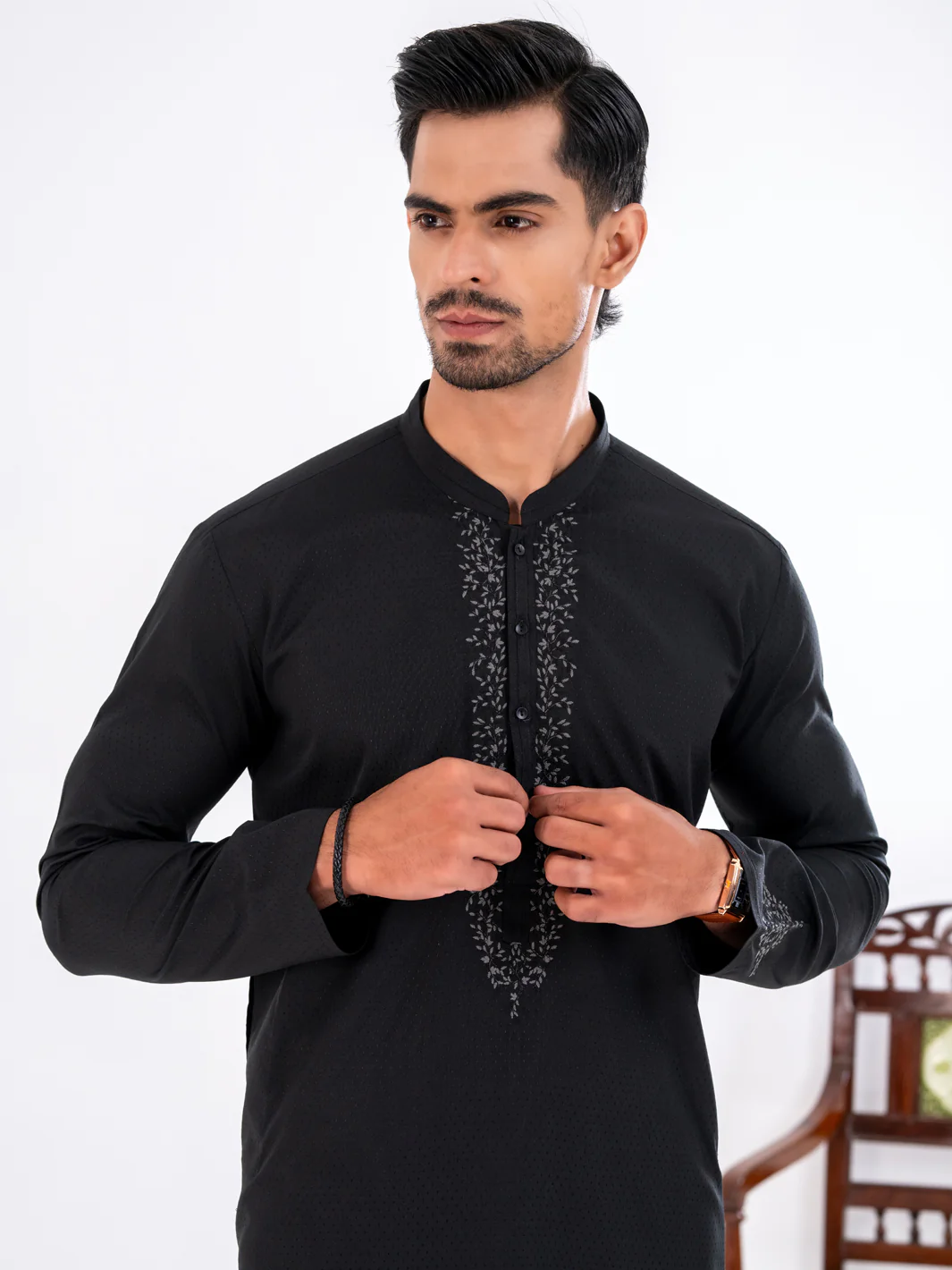 BLACK BLENDED KURTA | AL-K-1269/AM-6301D - Image 3