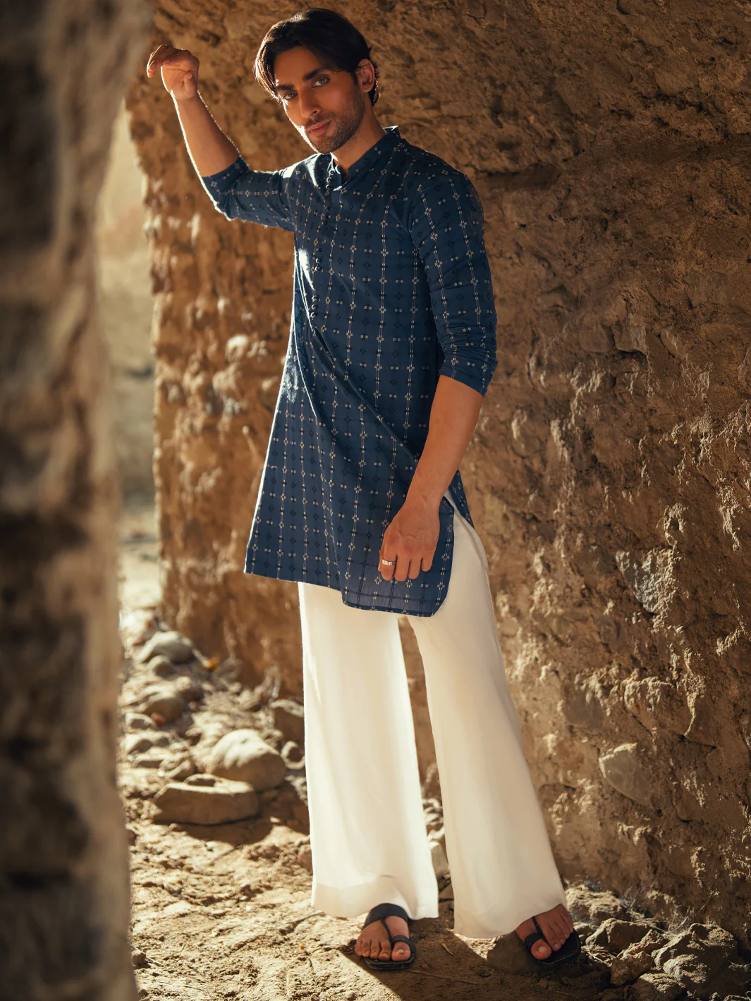 BLUE COTTON KURTA | AL-K-1287/AM-6309A - Image 4